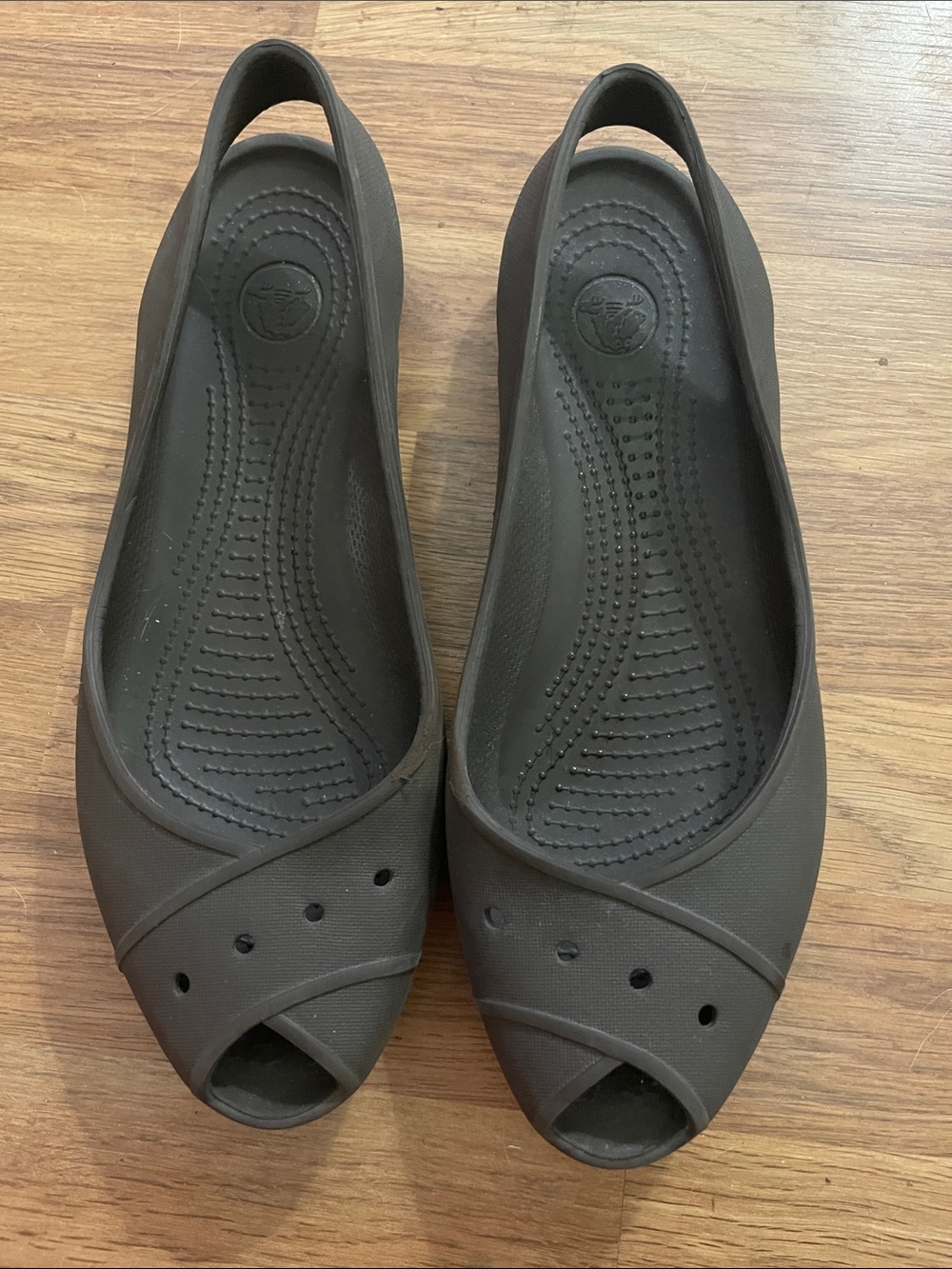 CROCS  Farrah Flats Womens 10 brown Slingback Slip On Peep Toe Ballet
